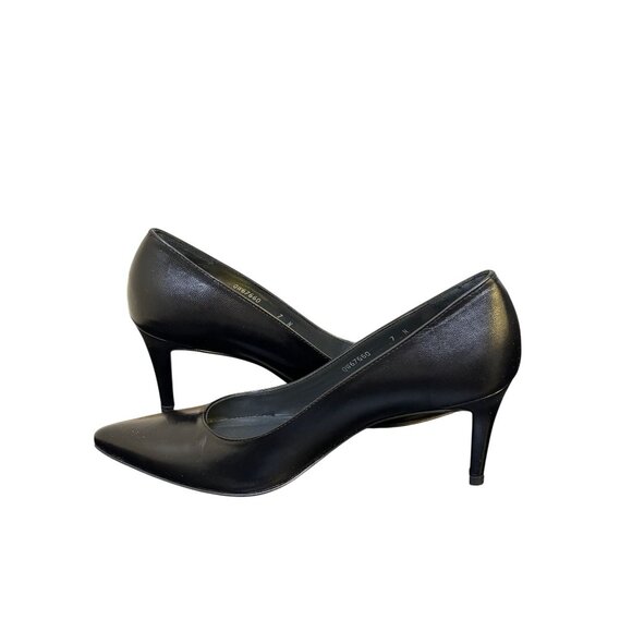 Stuart Weitzman Black Leather Pointed Toe Pumps Heels Size 7 - Picture 7 of 11